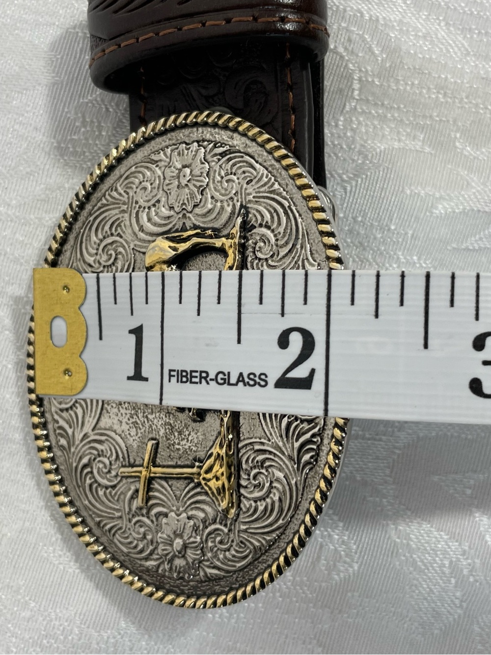 Ariat Brown Leather Western Belt with Silver and Gold Oval Buckle - Picture 12 of 14